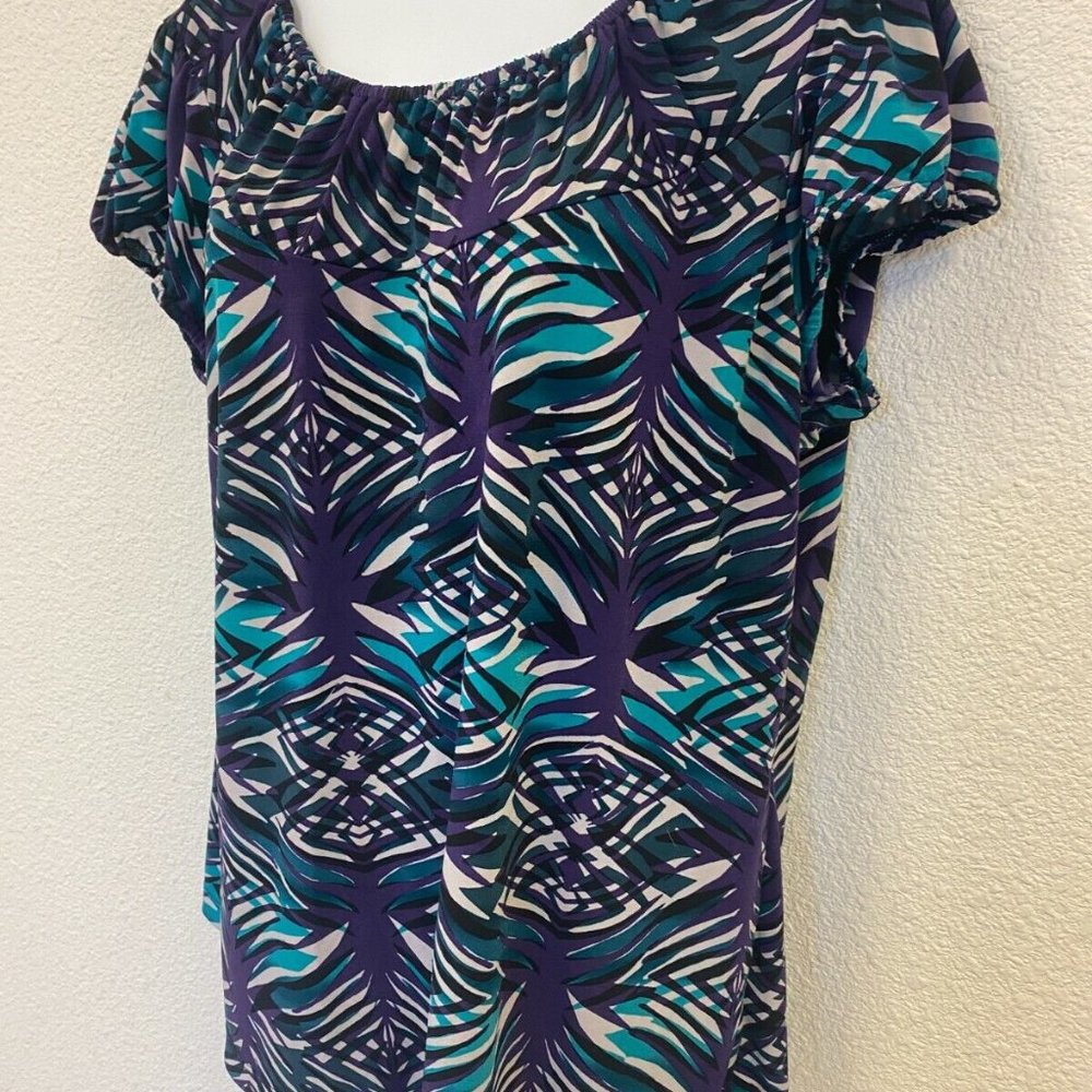 Worthington Abstract lines Geometric Print Top short sleeves Large
